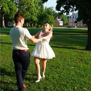 Lulu's White Strap Bubble Hem Mini Dress